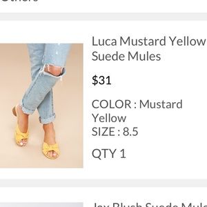 Lulus ~ Luca Mustard Suede Mules